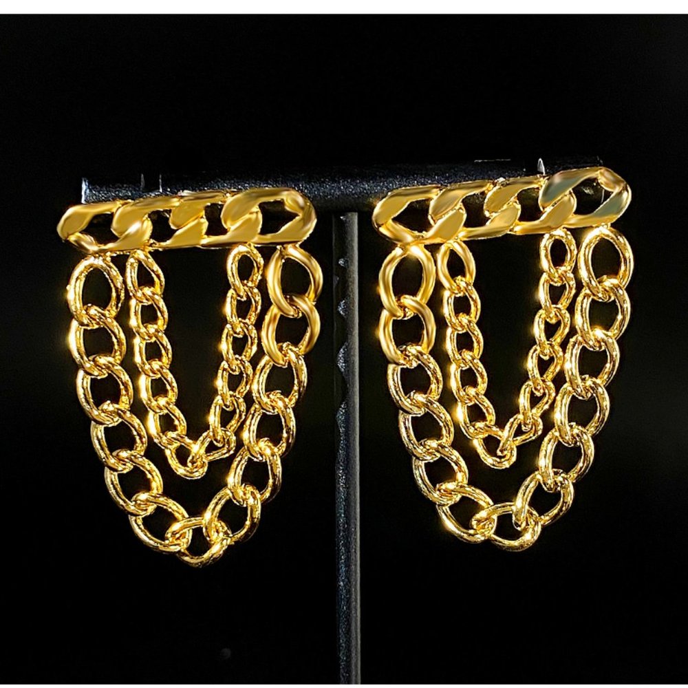 Geometric Chain Tassel Earrings Light Luxury Earrings Gold and Silver